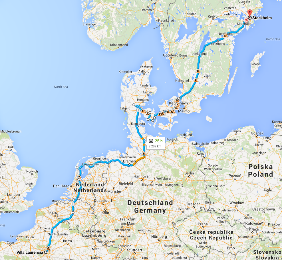 Trajet entre Paris et Stockholm