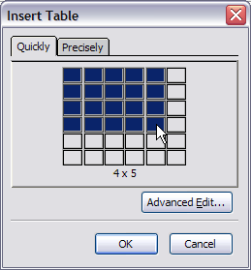 one-click table insertion